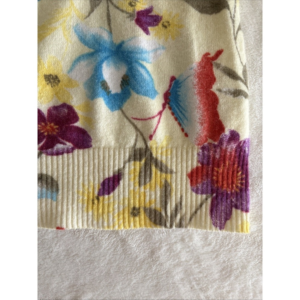 NY Collection Women's 3X Yellow Butterfly Floral Cardigan 3/4 Sleeve Sweater - Picture 6 of 11